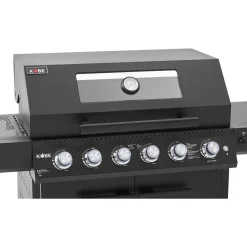 Outlet Kobe Kaasugrilli Premium 6+1, 5 poltinta, sivukeitin, Sear-poltin, lasikansi, musta