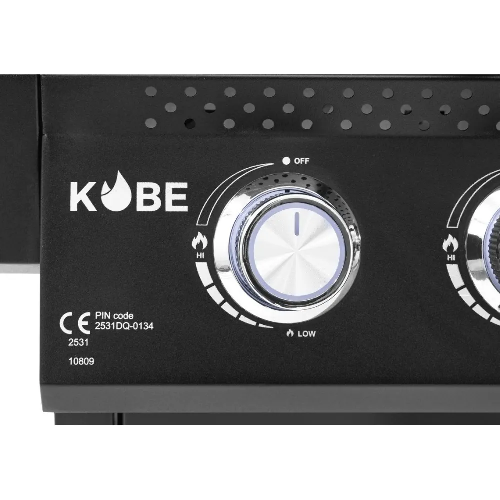 Outlet Kobe Kaasugrilli Premium 6+1, 5 poltinta, sivukeitin, Sear-poltin, lasikansi, musta