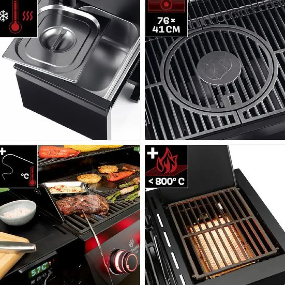 Clearance Landmann Kaasugrilli Rexon Cool Black MaxX 4.1, 4 poltinta, infrapunasivukeitin