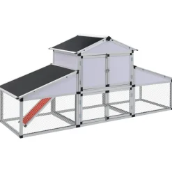 Outlet FinePRICE Kanahäkki aitauksella ja pesälaatikolla, 1170x2600x740mm, alumiini