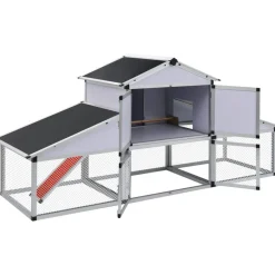 Outlet FinePRICE Kanahäkki aitauksella ja pesälaatikolla, 1170x2600x740mm, alumiini