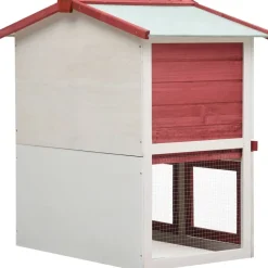 Discount FinePRICE Kanin ulkohäkki, 3 ovea, 98x94x60cm, punainen puu