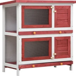 New FinePRICE Kanin ulkohäkki, 4 ovea, 90x90x45cm, punainen puu