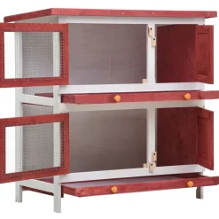New FinePRICE Kanin ulkohäkki, 4 ovea, 90x90x45cm, punainen puu