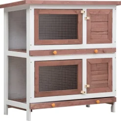 Outlet FinePRICE Kanin ulkohäkki, 4 ovea, 90x90x45cm, ruskea puu
