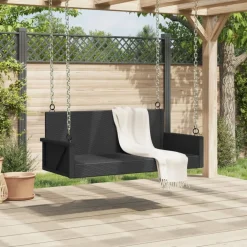 Clearance FinePRICE Keinupenkki musta polyrottinki 119x56x48 cm (65625)