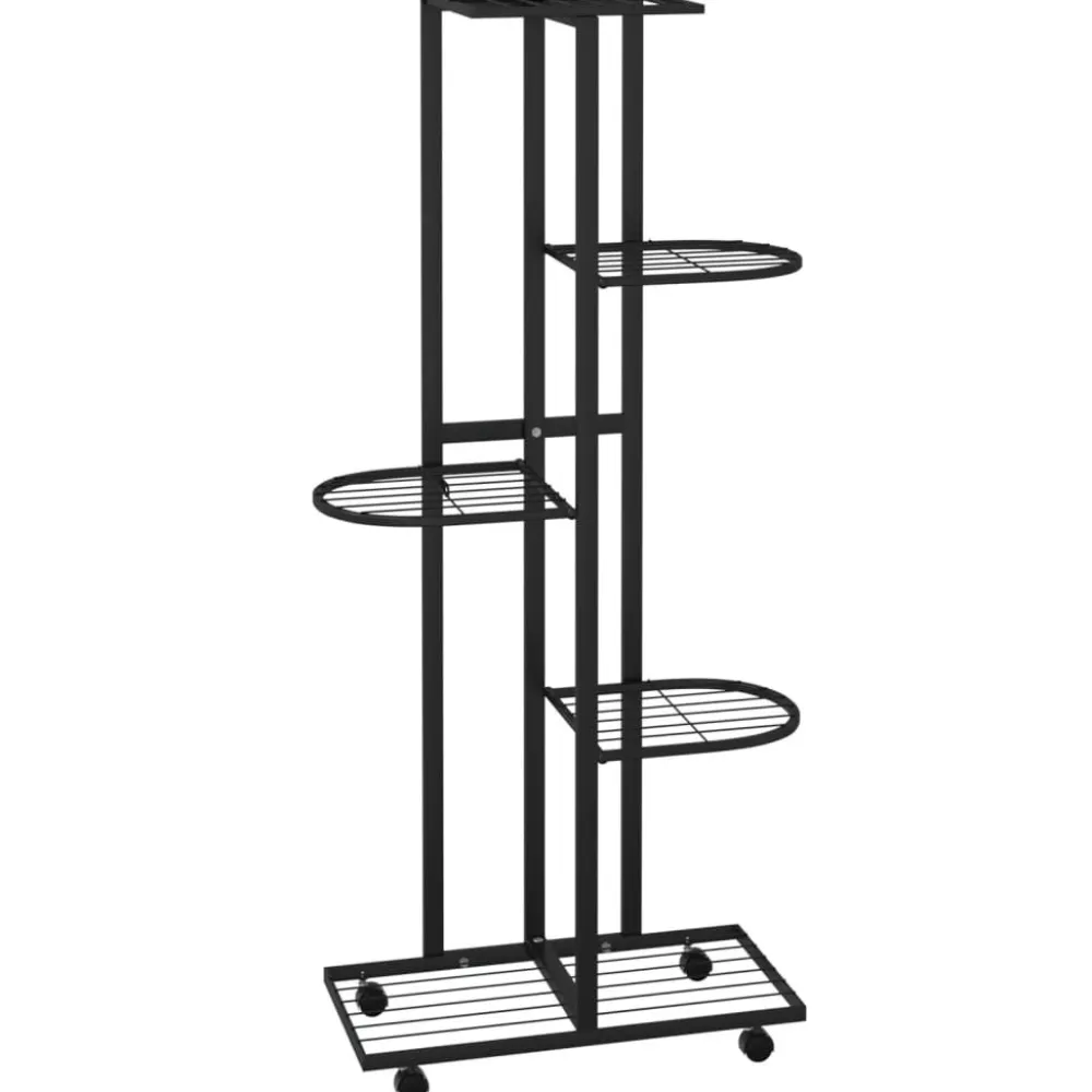 FinePRICE 5-kerroksinen Kukkateline pyörillä 44x23x100 cm valkoinen rauta