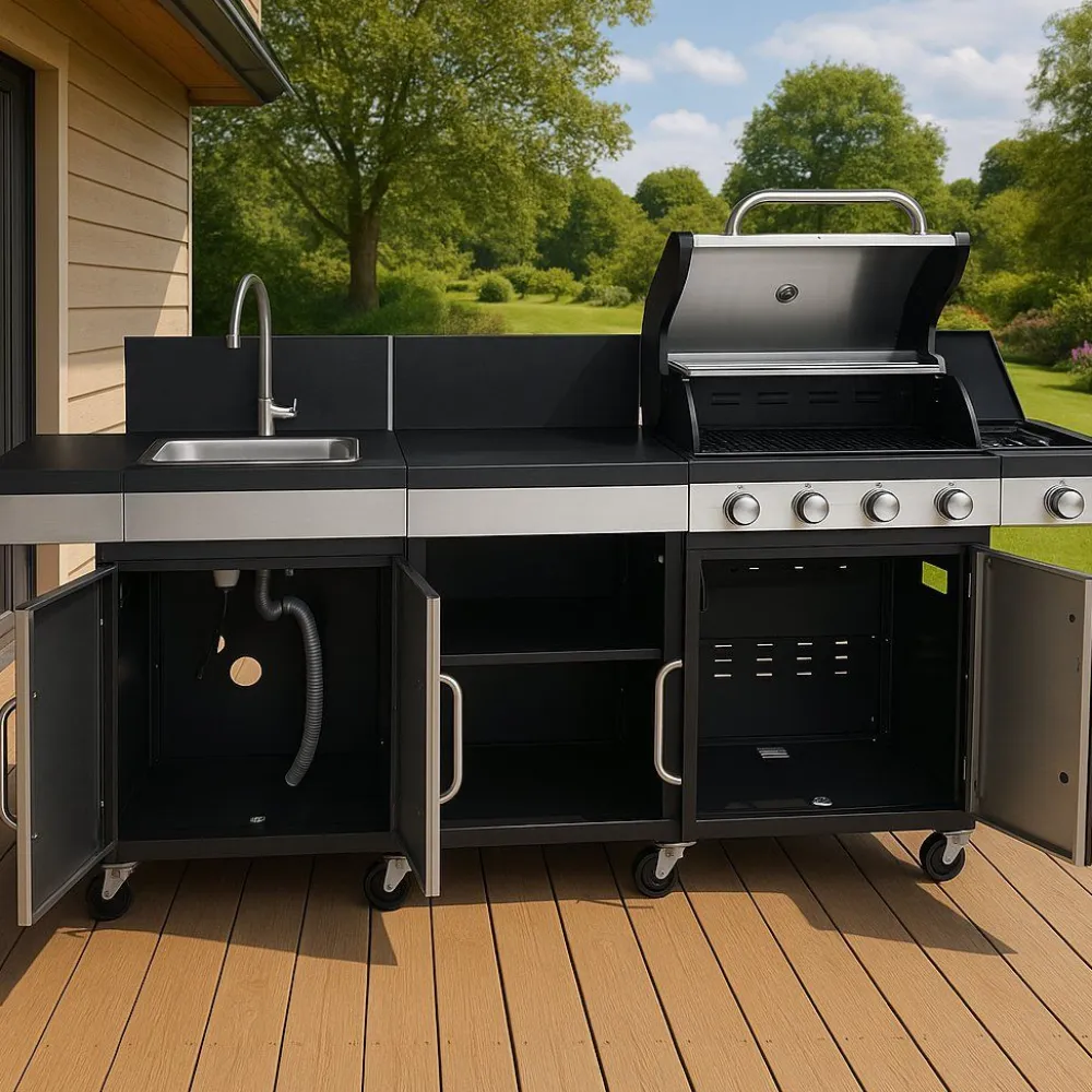 Online Dose Kesäkeittiö Barbeque 4 poltinta, sivukeitin, pesuallas, musta/teräs