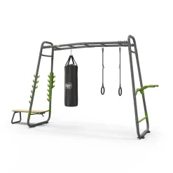 Clearance Exit Kiipeilyteline GetSet Monkeybar MB230, punnerrustangolla, dippitelineellä, köysirenkailla, nyrkkeilysäkillä, voimistelurenkailla, treenipenkillä ja levytangon pidikkeillä