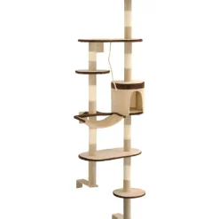 Online FinePRICE Kissan kiipeilypuu, sisal-pylväillä, seinäkiinnitys, 194cm, beige/ruskea