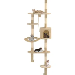 New FinePRICE Kissan kiipeilypuu, sisal-pylväillä, seinäkiinnitys, 194cm, beige