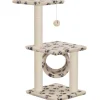 Online FinePRICE Kissan kiipeilypuu, sisal-pylväillä, 65cm, tassukuvio, beige