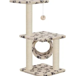 Online FinePRICE Kissan kiipeilypuu, sisal-pylväillä, 65cm, tassukuvio, beige