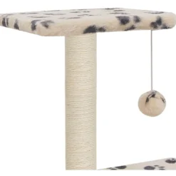 Online FinePRICE Kissan kiipeilypuu, sisal-pylväillä, 65cm, tassukuvio, beige