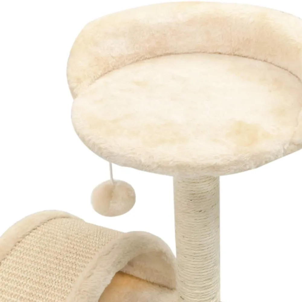 New FinePRICE Kissan kiipeilypuu, sisal-pylväällä ja pesällä, 40cm, beige/ruskea