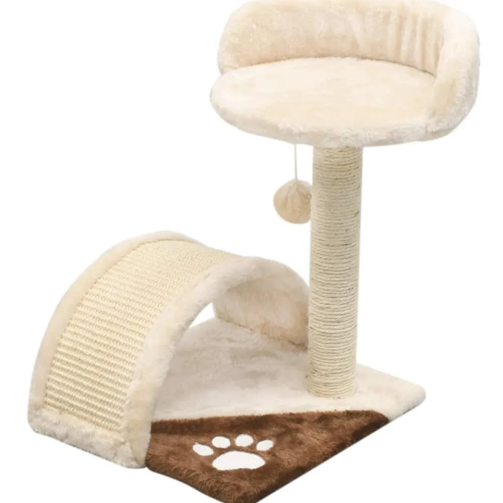 New FinePRICE Kissan kiipeilypuu, sisal-pylväällä ja pesällä, 40cm, beige/ruskea