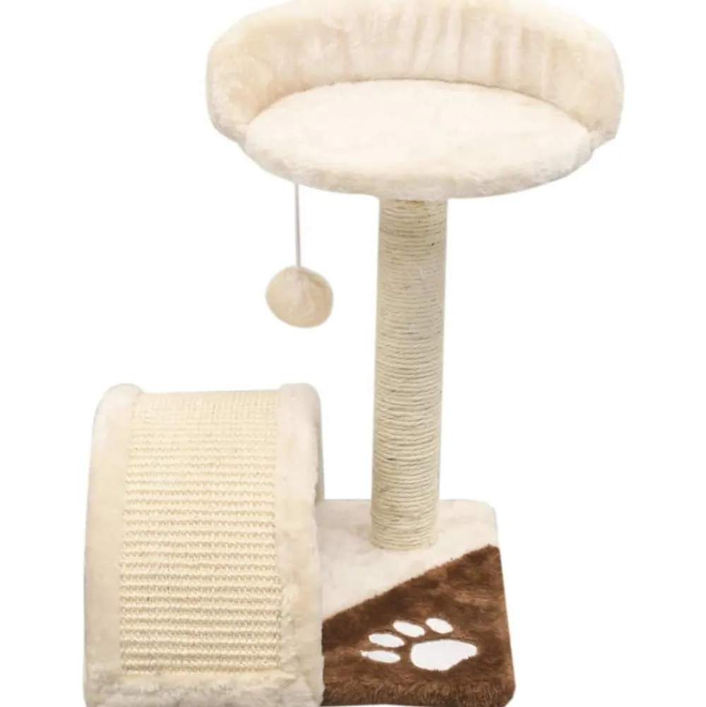 New FinePRICE Kissan kiipeilypuu, sisal-pylväällä ja pesällä, 40cm, beige/ruskea