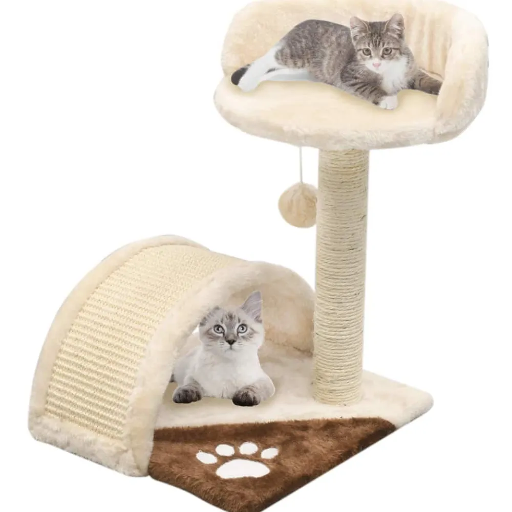 New FinePRICE Kissan kiipeilypuu, sisal-pylväällä ja pesällä, 40cm, beige/ruskea