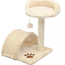 Best FinePRICE Kissan kiipeilypuu, sisal-pylväällä ja pesällä, 40cm, beige