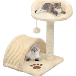 Best FinePRICE Kissan kiipeilypuu, sisal-pylväällä ja pesällä, 40cm, beige