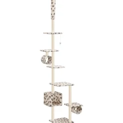 Hot FinePRICE Kissan kiipeilypuu, sisal-pylväillä, 260cm, tassukuvio, beige