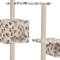 Hot FinePRICE Kissan kiipeilypuu, sisal-pylväillä, 260cm, tassukuvio, beige