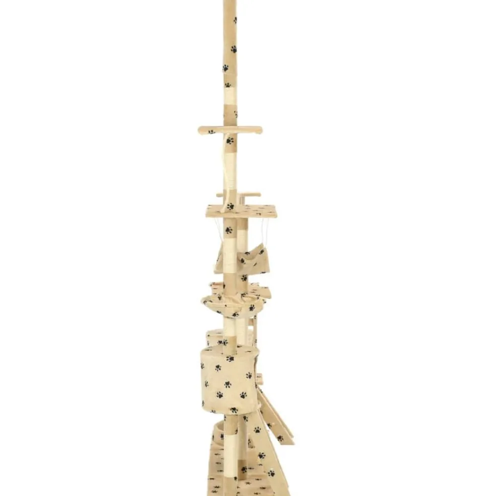 Hot FinePRICE Kissan kiipeilypuu, sisal-pylväillä, 230-250cm, tassukuvio, beige