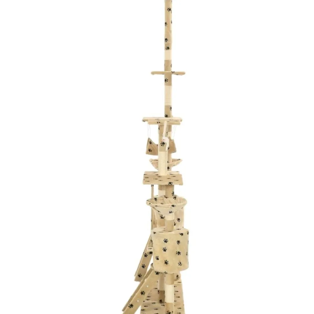 Hot FinePRICE Kissan kiipeilypuu, sisal-pylväillä, 230-250cm, tassukuvio, beige