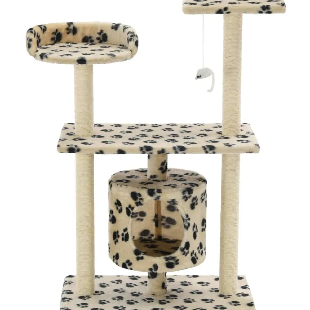 New FinePRICE Kissan raapimispuu, sisal-pylväillä, 95cm, tassukuvio, beige