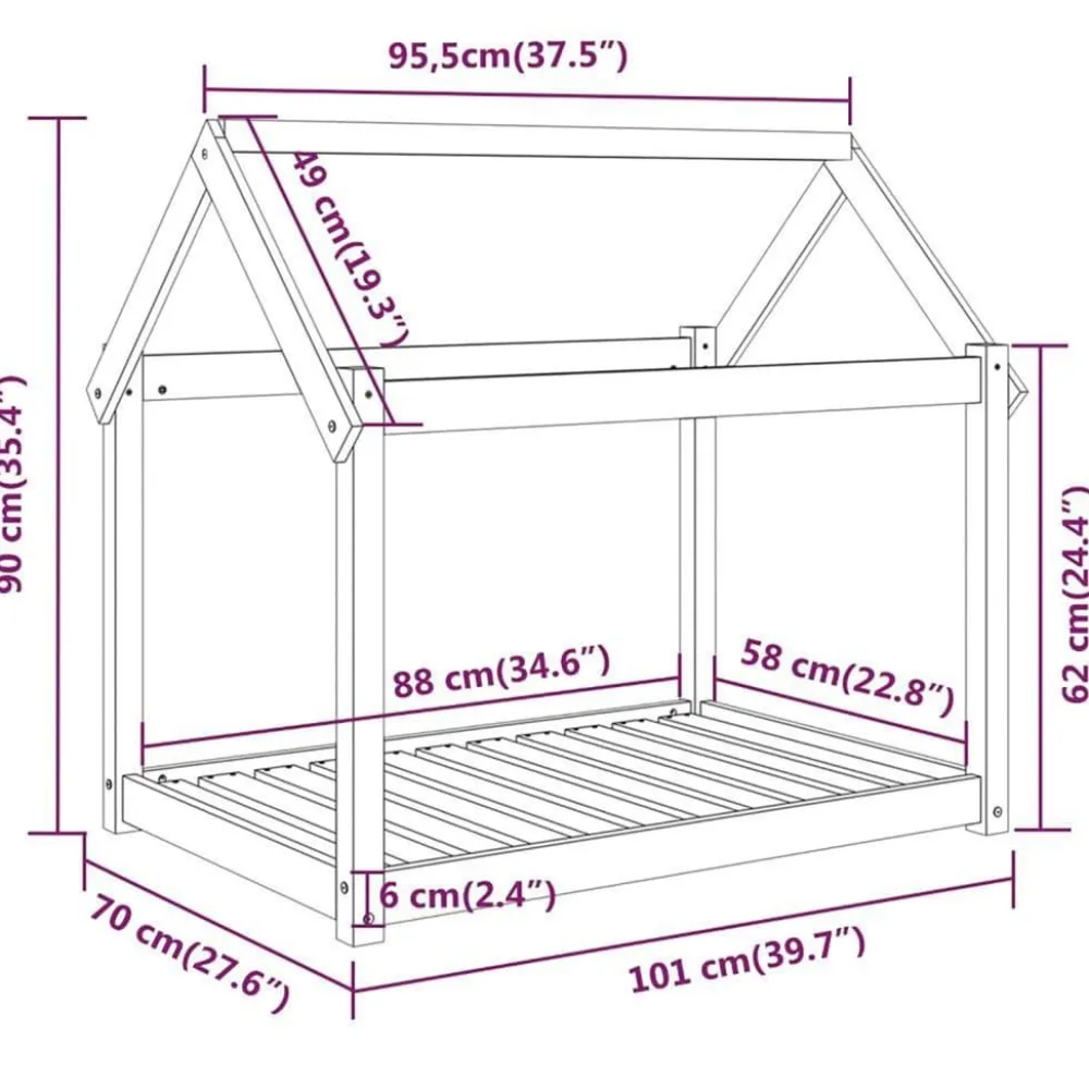 Online FinePRICE Koiransänky 61-111x50-80x70-100cm, mänty, eri kokoja ja värejä