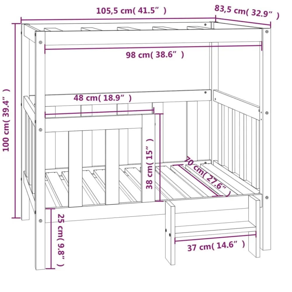 Online FinePRICE Koiransänky 55-105x53-83x60-100cm, mänty, eri värejä ja kokoja