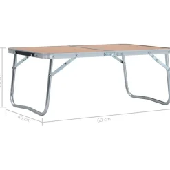 FinePRICE Kokoontaitettava retkipöytä ruskea alumiini 60x40 cm
