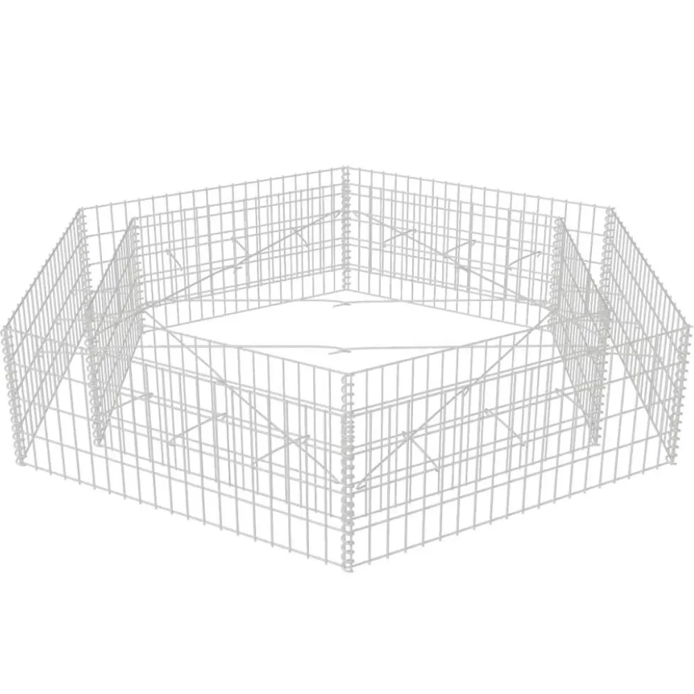 Outlet FinePRICE Korotettu kuusikulmainen gabion-/kivikorikehys 200x173x40 cm