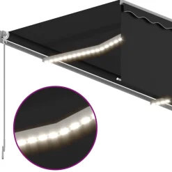 Sale FinePRICE Käsin sisäänkelattava markiisi verhot/LED 3,5x2,5 m kerma