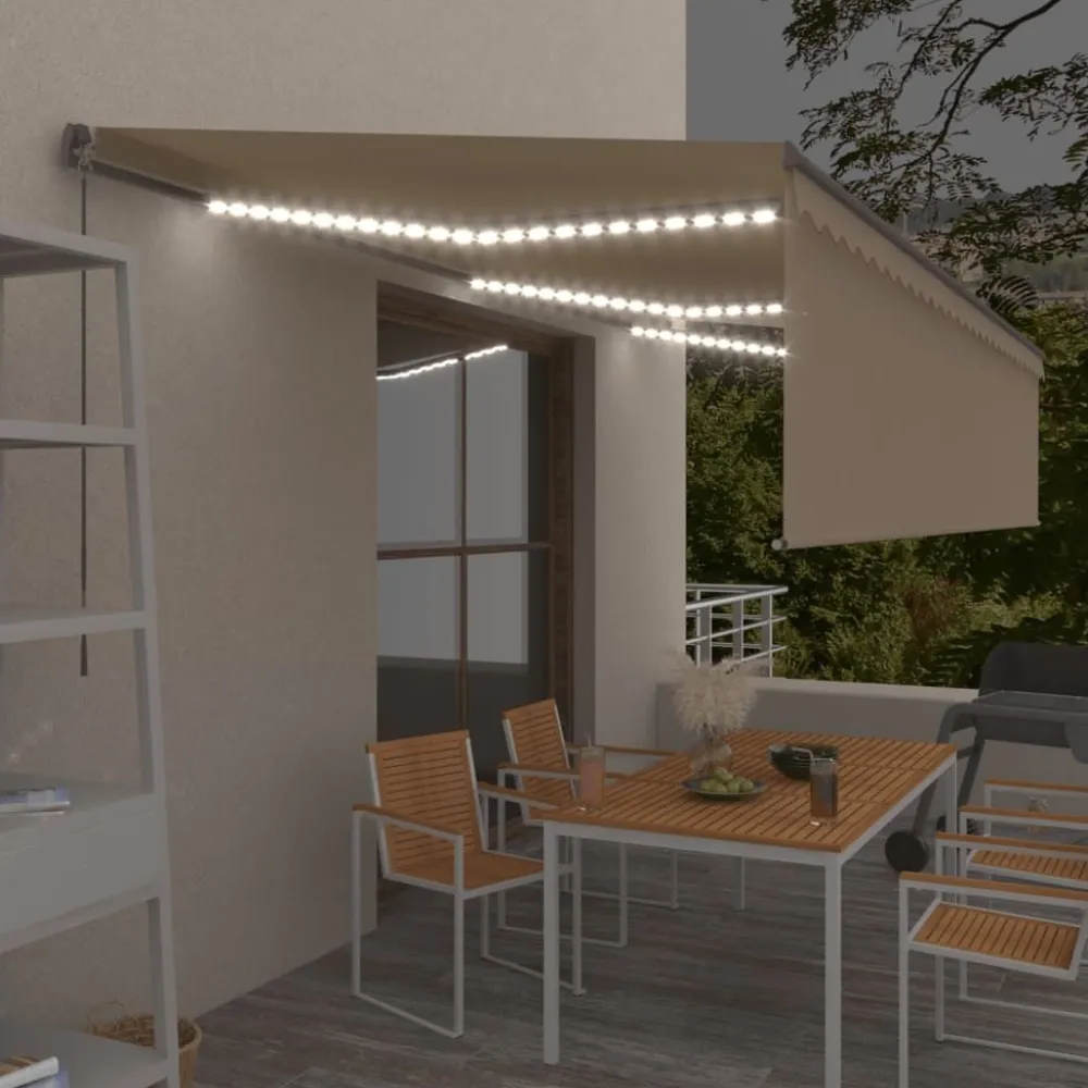 Sale FinePRICE Käsin sisäänkelattava markiisi verhot/LED 3,5x2,5 m kerma