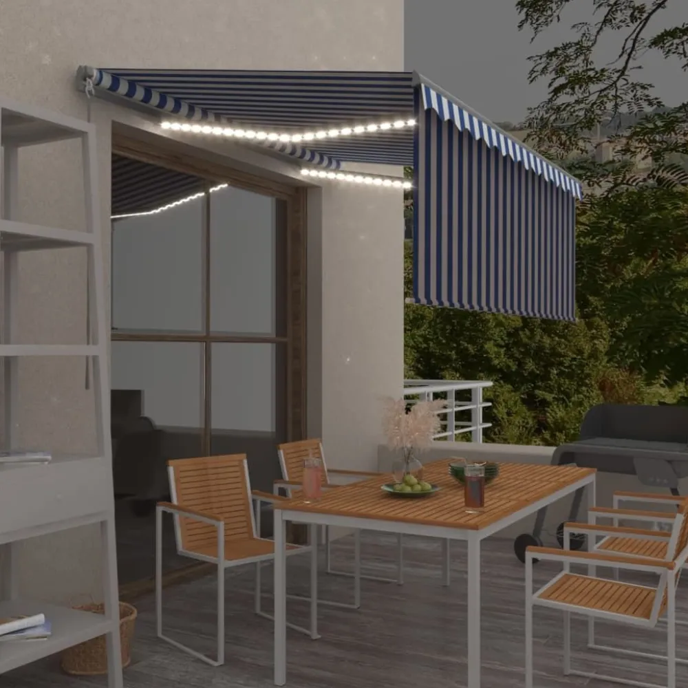 Sale FinePRICE Käsin sisäänkelattava markiisi verhot/LED 3,5x2,5 m kerma