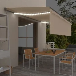Sale FinePRICE Käsin sisäänkelattava markiisi verhot/LED 3,5x2,5 m kerma