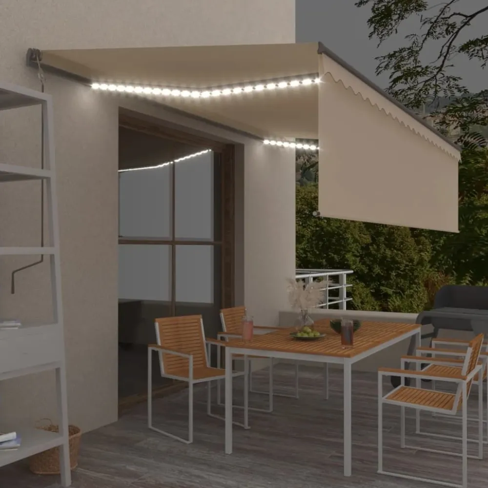 Sale FinePRICE Käsin sisäänkelattava markiisi verhot/LED 3,5x2,5 m kerma