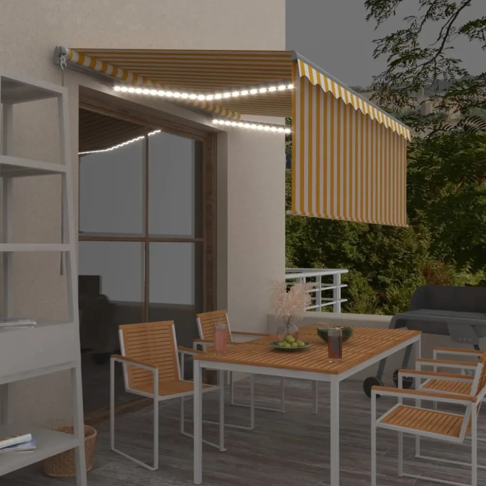 Sale FinePRICE Käsin sisäänkelattava markiisi verhot/LED 3,5x2,5 m kerma