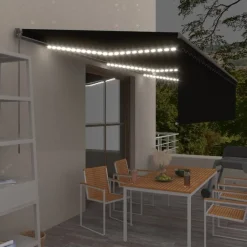 Sale FinePRICE Käsin sisäänkelattava markiisi verhot/LED 3,5x2,5 m kerma