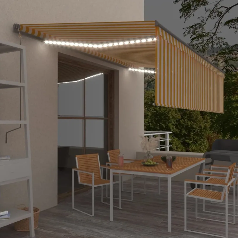 Sale FinePRICE Käsin sisäänkelattava markiisi verhot/LED 3,5x2,5 m kerma