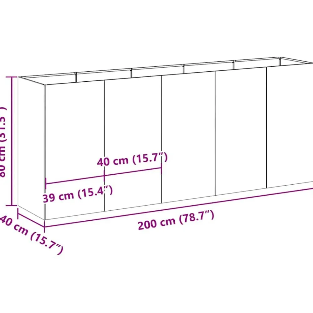 Outlet FinePRICE Kukkalaatikko antrasiitti 200x40x80 cm kylmävalssattu teräs (60726)