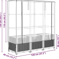 Clearance FinePRICE Kukkalaatikko kasvihuonepeitteellä rottinkityyli 120x40x138 cm (15843)