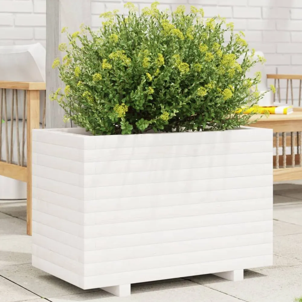 Discount FinePRICE Kukkalaatikko puutarhaan valkoinen 70x40x49,5 cm täysi mänty (47369)