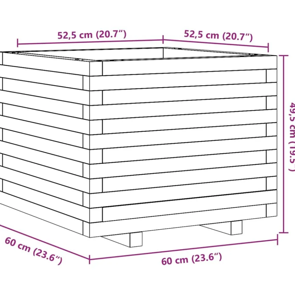 Hot FinePRICE Kukkalaatikko puutarhaan vahanruskea 60x60x49,5 cm täysi mänty (47360)