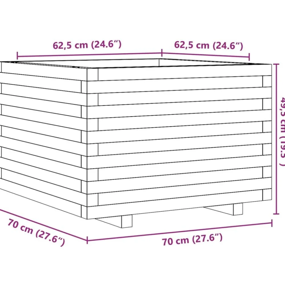 Clearance FinePRICE Kukkalaatikko puutarhaan vahanruskea 70x70x49,5 cm täysi mänty (47365)