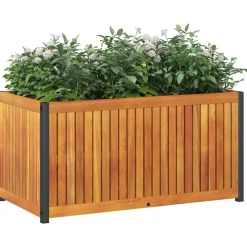 Outlet FinePRICE Kukkalaatikko 85x45x44 cm täysi akasiapuu ja teräs (67611)