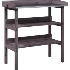 Outlet FinePRICE Kukkapöytä hyllyillä harmaa 78x38x82,5 cm, kuusi