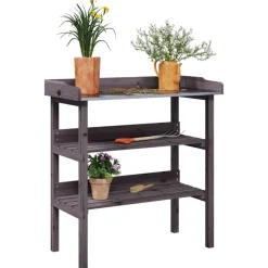 Outlet FinePRICE Kukkapöytä hyllyillä harmaa 78x38x82,5 cm, kuusi