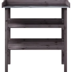 Outlet FinePRICE Kukkapöytä hyllyillä harmaa 78x38x82,5 cm, kuusi